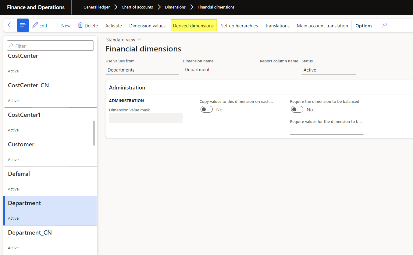 Derived financial dimension – Dax365FO